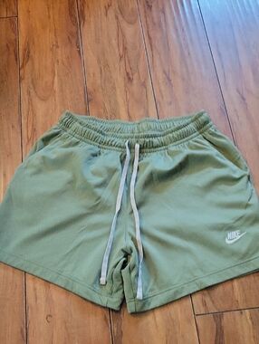 Nike Men's Olive Drawstring Athletic Shorts with White Logo